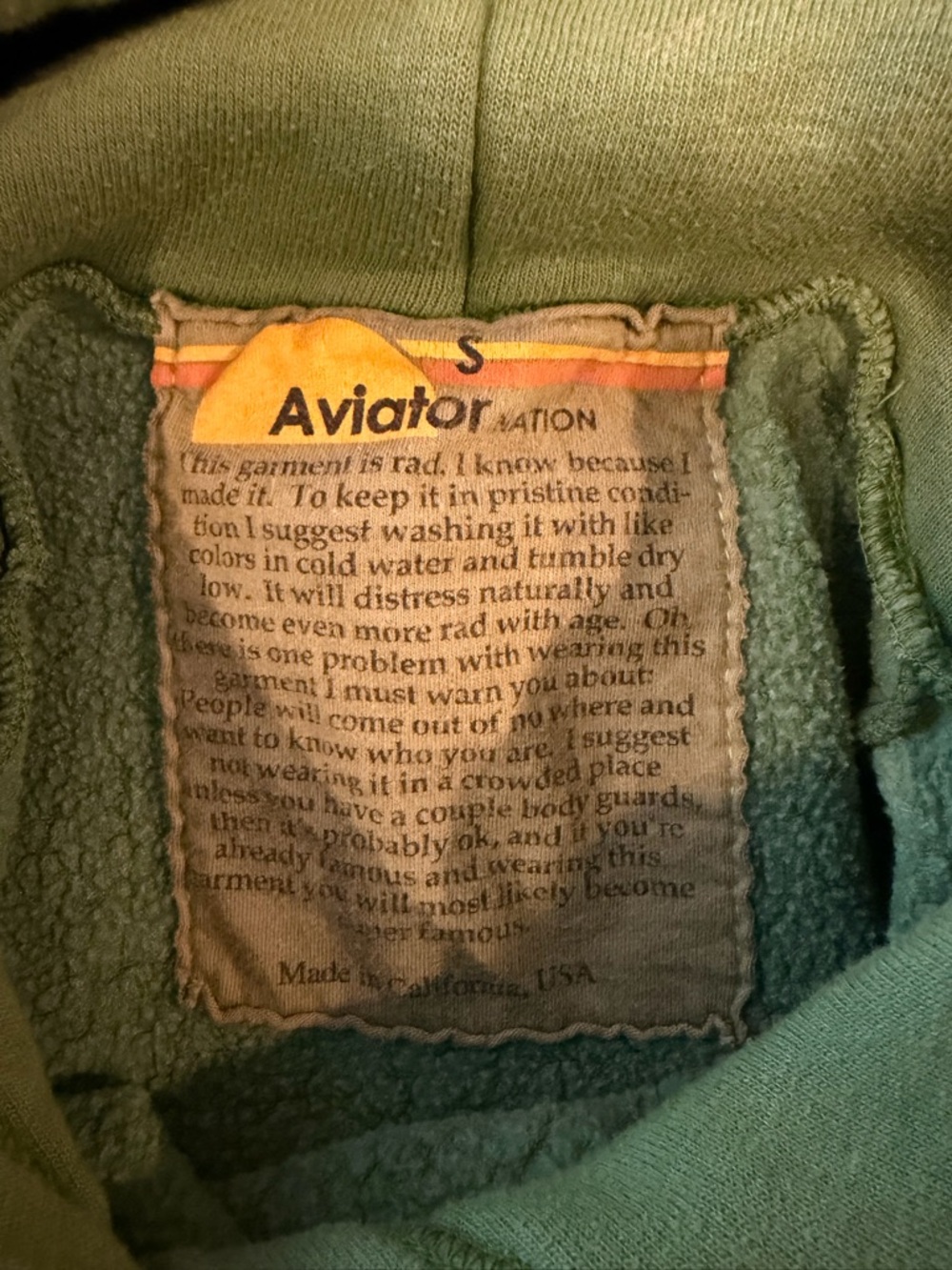 Aviator Nation Green Hoodie with Red Heart & Yellow Lightning - Picture 2 of 4